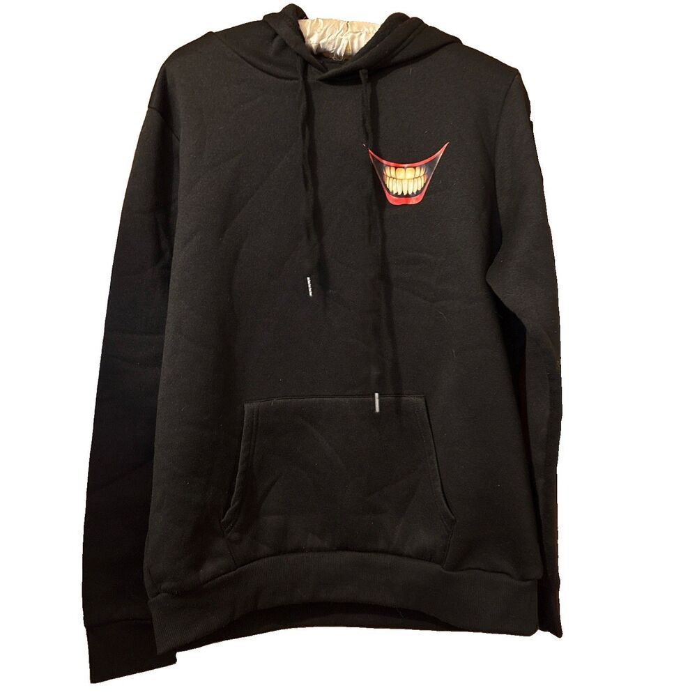 NWOT Men’s Black Joker Smile “Ha Ha” Graphic Hoodie Hooded Sweatshirt Size S